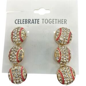 BASEBALL Sports Rhinestone dangle pierced earrings NWT